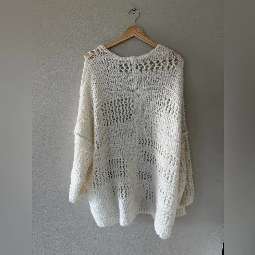 Free People Saturday Morning Cardi in Evening Cream Open-Knit Cardigan Sweater
